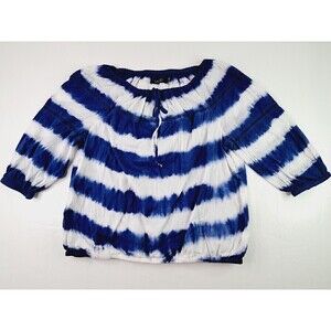 Lauren Ralph Lauren Womens Vanuela Blue Tie-Dye Peasant Top Shirt Size L